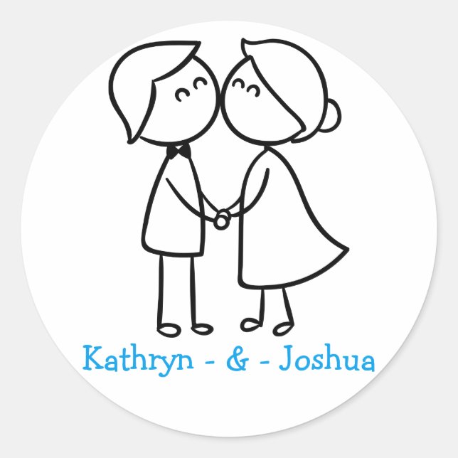 Personalisierte Hochzeit von Cartoon Runder Aufkleber (Vorderseite)