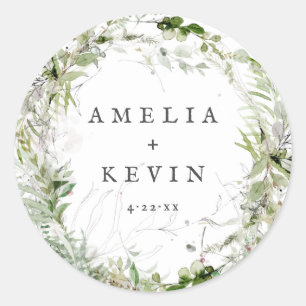Personalisierte Hochzeit von Earthy Greenery Water Runder Aufkleber