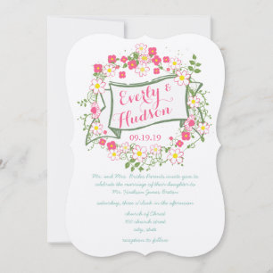 Personalisierte Hochzeit von Grün und Rosa Garland Einladung