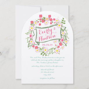Personalisierte Hochzeit von Grün und Rosa Garland Einladung
