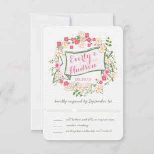Personalisierte Hochzeit von Grün und Rosa Garland RSVP Karte