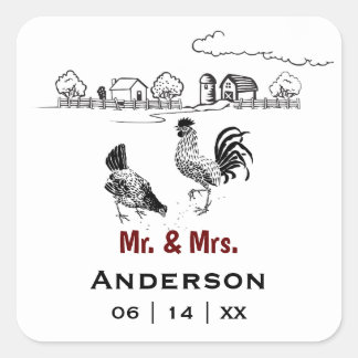Personalisierte Hochzeit von Herrn und Frau Chicke Quadratischer Aufkleber
