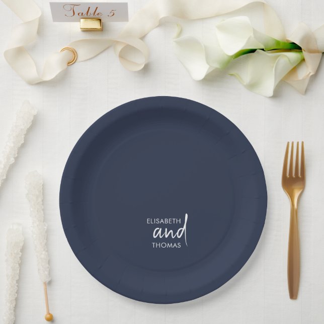 Personalisierte Hochzeit von Navy Blue Pappteller (Hochzeit)