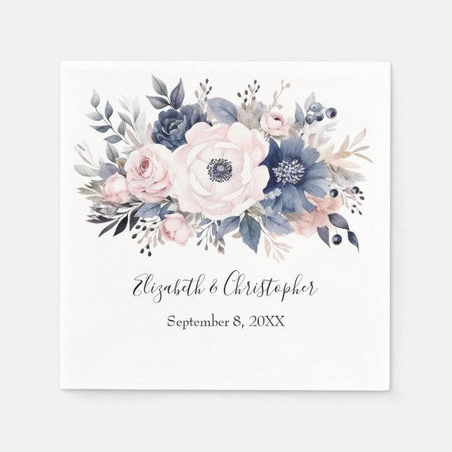 Personalisierte Hochzeit von Navy Blue Pink White  Serviette (Vorderseite)