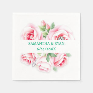 Personalisierte Hochzeit von Rosen und grünen Blat Serviette