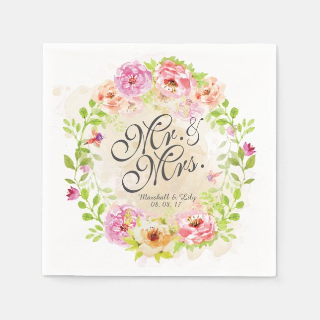 Personalisierte Hochzeit von Wasserfarben | Napkin Serviette (Vorderseite)