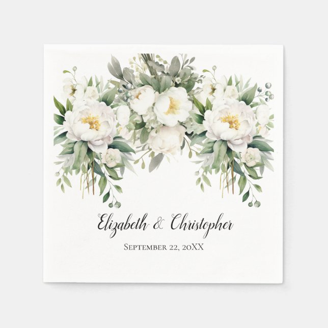 Personalisierte Hochzeit von Weiß-Blütengrün Serviette (Vorderseite)