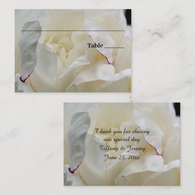 Personalisierte Hochzeit von White Peony Blume Platzkarte (Vorne/Hinten)