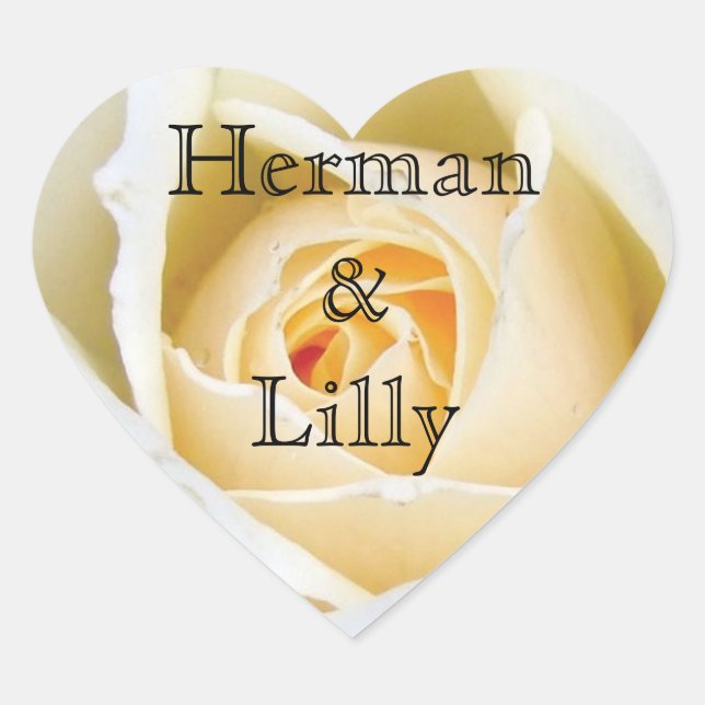 Personalisierte Hochzeit von White Rose Bud Herz-Aufkleber (Vorderseite)