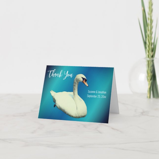 Personalisierte Hochzeit von White Swan Dankeskarte (Vorderseite)