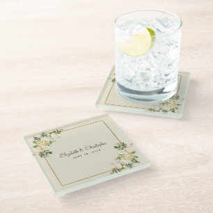 Personalisierte Hochzeit   White Rose Floral Eggsh Glasuntersetzer