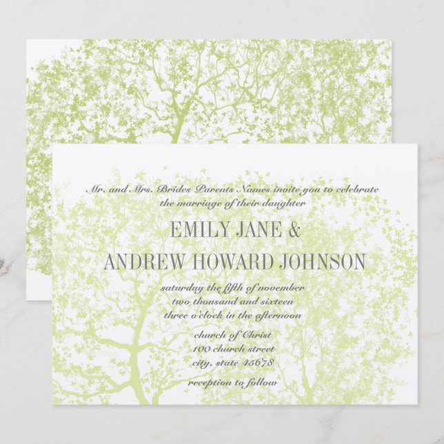 Personalisierte Hochzeiten von Grau und Grün die Einladung (Vorne/Hinten)