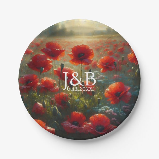 Personalisierte Hochzeiten von Roten Poppies Pappteller (Vorderseite)
