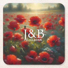 Personalisierte Hochzeiten von Roten Poppies Rechteckiger Pappuntersetzer