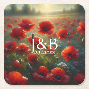 Personalisierte Hochzeiten von Roten Poppies Rechteckiger Pappuntersetzer