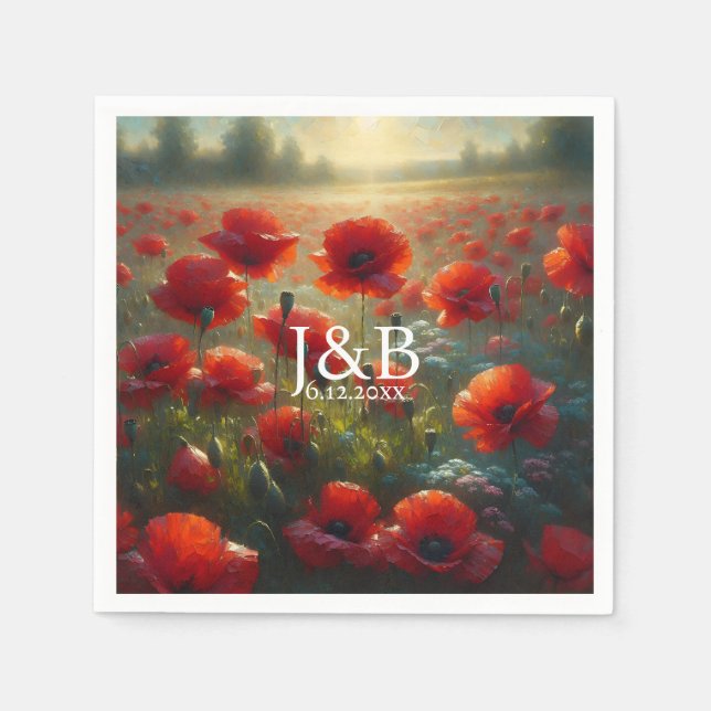 Personalisierte Hochzeiten von Roten Poppies Serviette (Vorderseite)