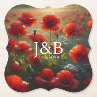 Personalisierte Hochzeiten von Roten Poppies Untersetzer