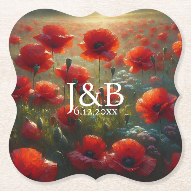 Personalisierte Hochzeiten von Roten Poppies Untersetzer (Vorderseite)