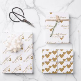 Personalisierte Hochzeitgoldenherzen Geschenkpapier Set