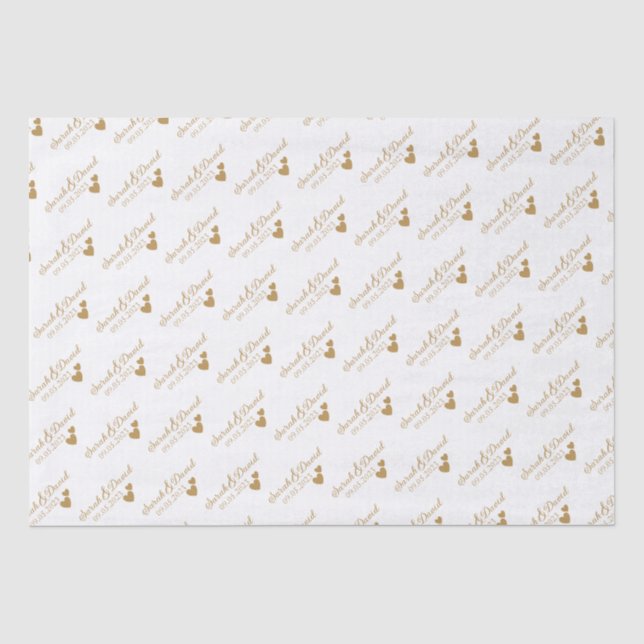 Personalisierte Hochzeitgoldenherzen Seidenpapier (Vorderseite)