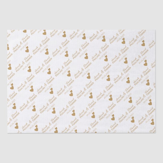 Personalisierte Hochzeitgoldenherzen Seidenpapier (Vorderseite)