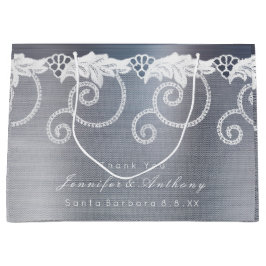Personalisierte Hochzeitgraue, graue, weiße Spitze Große Geschenktüte