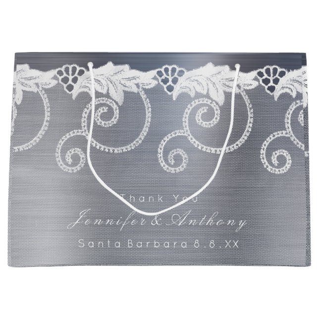 Personalisierte Hochzeitgraue, graue, weiße Spitze Große Geschenktüte (Vorderseite)