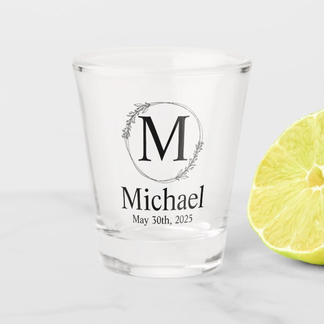 Personalisierte Hochzeitmonogramm Schnapsglas (Vorderseite)