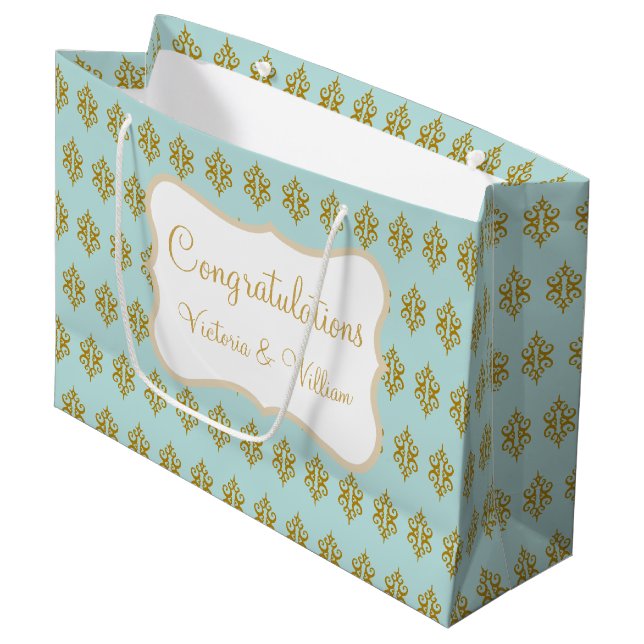 Personalisierte Hochzeits-Aquaglace-Geschenktasche Große Geschenktüte (Vorderseite Schrägansicht)