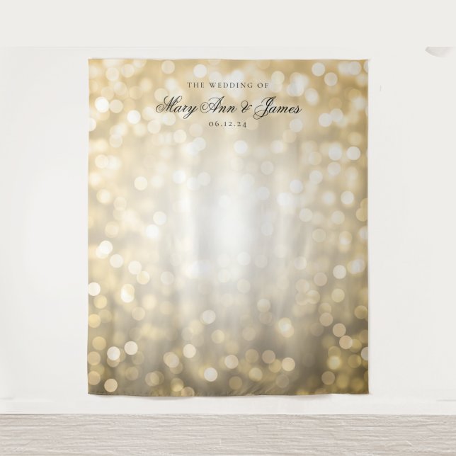Personalisierte Hochzeits-Hintergrund-GoldBokeh Wandteppich (Vorderseite)