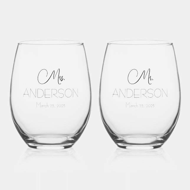 Personalisierte Hochzeitsbride Groom Gefallen mr m Weinglas Ohne Stiel (Vorderseite)