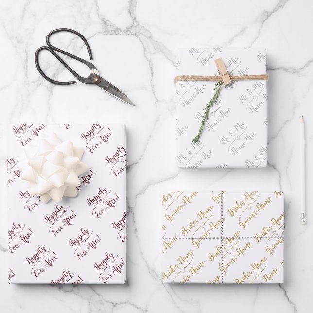 Personalisierte Hochzeitsbride Groom Silbergott Ro Geschenkpapier Set (Vorderseite)
