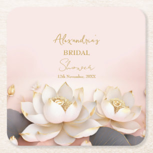 Personalisierte Hochzeitsdusche Rosa Lotus Nr. 8 Rechteckiger Pappuntersetzer