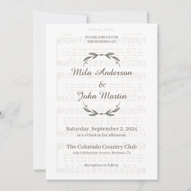 Personalisierte Hochzeitseinladung mit musikalisch Einladung (Vorderseite)