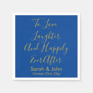 Personalisierte Hochzeitsempfehlung mit Blue & Gol Serviette