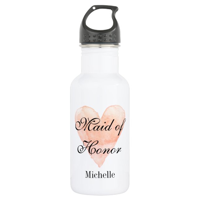 Personalisierte Hochzeitsflasche mit Korallenherz Edelstahlflasche (Vorderseite)