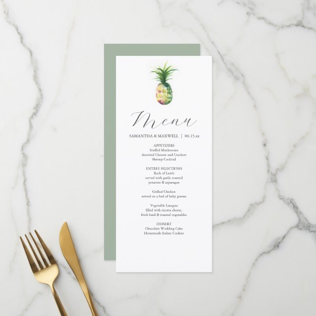 Personalisierte Hochzeitsmenükarten Tropische Anan Menükarte (Vorderseite/Rückseite Beispiel)
