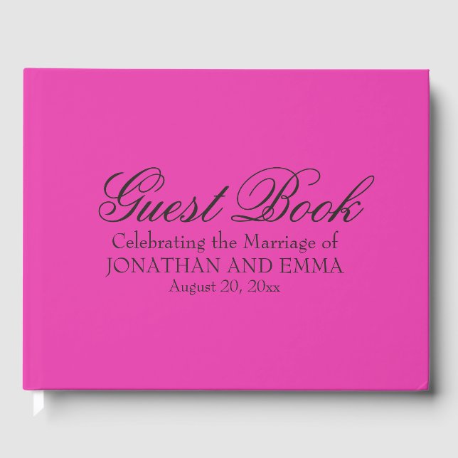 Personalisierte Hochzeitsschrift in Hot Pink Gästebuch (Vorderseite)