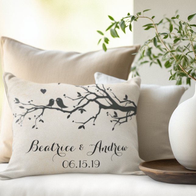 Personalisierte Hochzeitstag Jahrestag Liebesvögel Zierkissen (Von Creator hochgeladen)