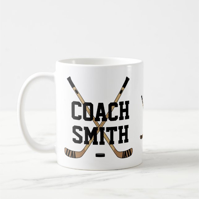 Personalisierte Hockey Coach Sticks und Puck Kaffeetasse (Links)