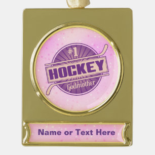 Personalisierte Hockey-Patin-Weihnachtsverzierung Banner-Ornament Gold