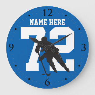 Personalisierte Hockey-Spielernummer auf blau Große Wanduhr