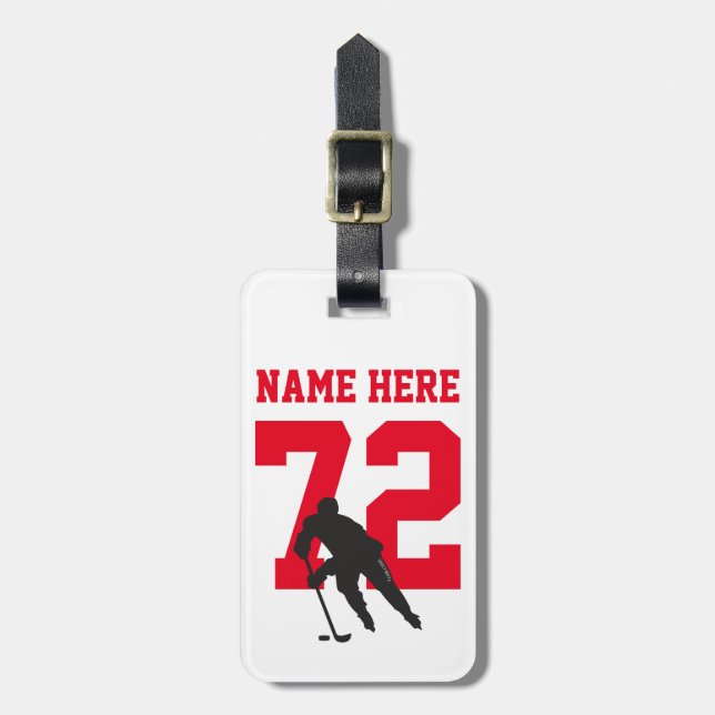 Personalisierte Hockey-Spielernummer Gepäckanhänger (Vorderseite vertikal)