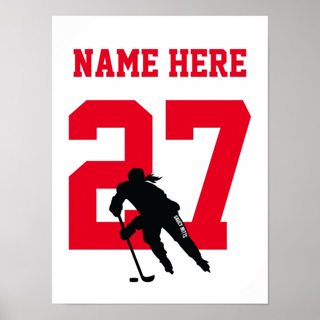 Personalisierte Hockey-Spielerzahl Rot Poster (Vorne)