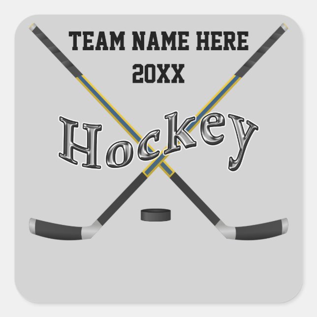 Personalisierte Hockey-Sticker für Ihren Text und  Quadratischer Aufkleber (Vorderseite)