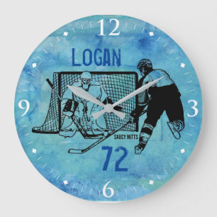 Personalisierte Hockey-Tinten-Skizze-Namen-Zahl Große Wanduhr