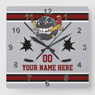 Personalisierte Hockeyuhren, Hockey-Schlafzimmerde Quadratische Wanduhr