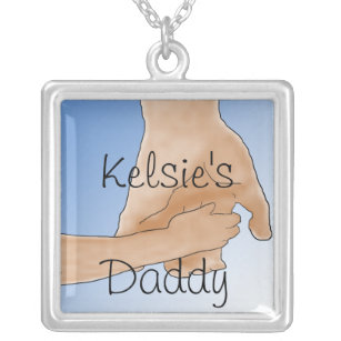 Personalisierte Holding-Hände "Daddy" Necklace Versilberte Kette