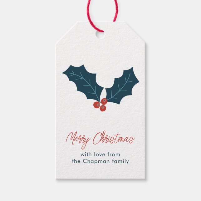 Personalisierte Holly Berries Weihnachtsmarken Geschenkanhänger (Vorderseite)