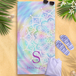 Personalisierte holografische Pastel Unicorn Regen Strandtuch